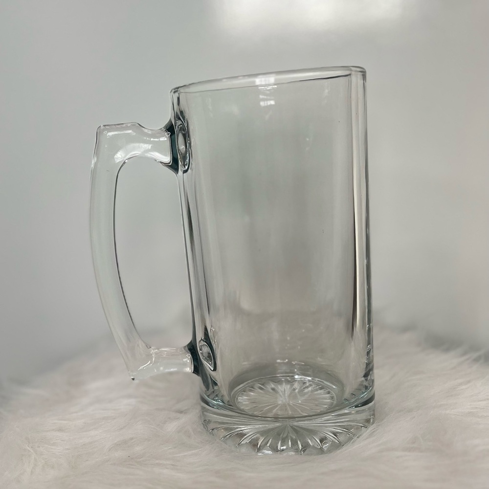 Anchor Hocking 7” XL Glass Beer Stein Clear Mug Handle Thick Diamond Star